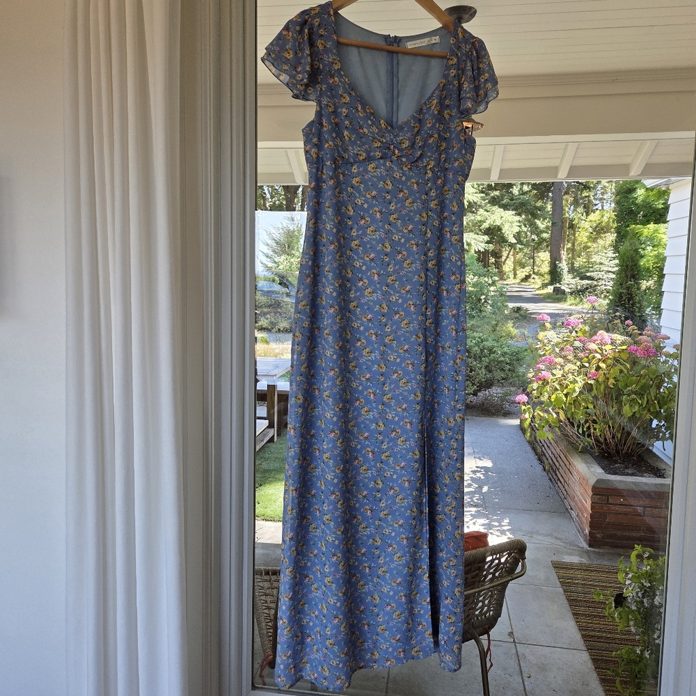 Altar'd State Light Blue Floral Maxi Dress Flutter Sleeve Womens Medium